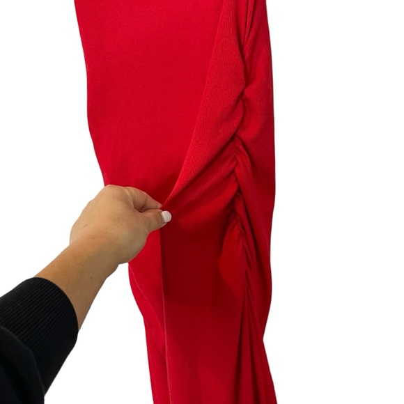 Michael Stars Coco One Shoulder Ultra Ribbed Knit Midi Dress Size M Salsa Red - Picture 6 of 15